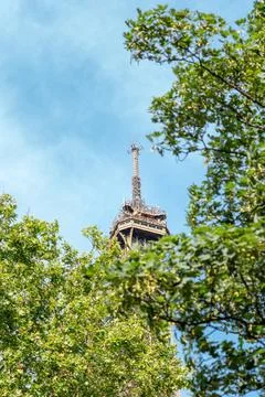 Looking up from low angle at the Eiffel Tower, Paris in Summer Photos