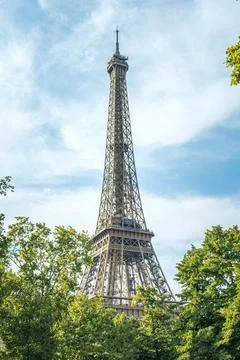 Looking up from low angle at the Eiffel Tower, Paris in Summer Photos