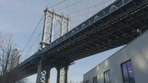 Looking up at The Manhattan Bridge Stock Footage 266211481