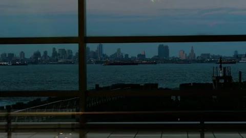 Looking at Manhattan Skyline from Staten Island Stock Footage 80713314