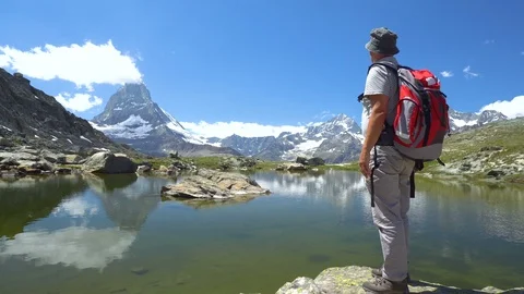 Looking at Matterhorn - 2 Angles - Model Released Stock Footage 93340485