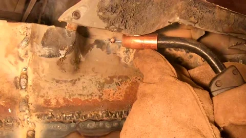 Looking Up at a MIG Welding Torch in Action Stock-Footage 156123389