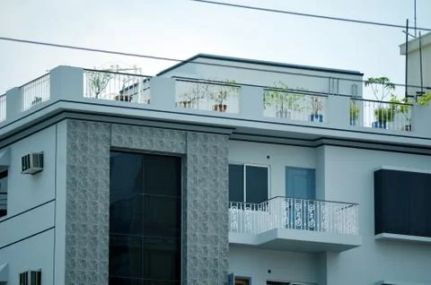 Looking up the modern buildings in city Stock Photos