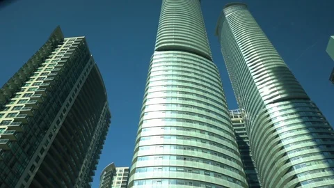 Looking up at modern skyscrapers Stock Footage 118973193