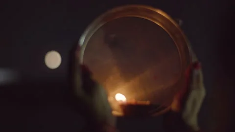 Looking at Moon during Karva Chauth Celebration Stock Footage 220765710