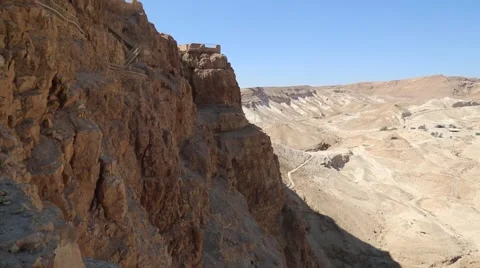 Looking off of mount masada in Israel Stock Footage 68539033