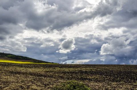 Looking at the Navarra's fields, with incredible and dramatic sky. Stock Photos