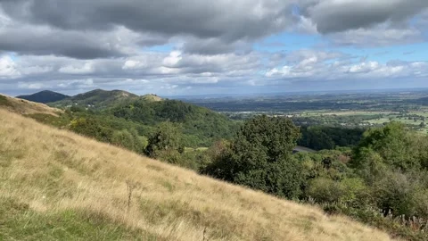 Looking North across the the Malvern ridge, Herefordshire,  England, UK Video stock 286741853