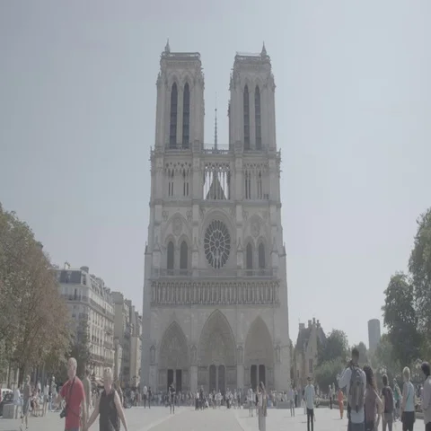 Looking up at Notre Dame de Paris Cathedral / Paris, France - 4K Stock Footage 69727185