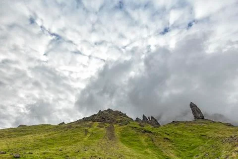 Looking up to Old Man of Storr Stock Photos