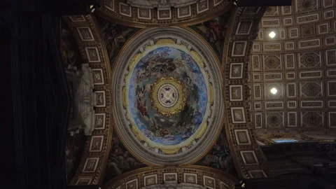 Looking into the one of the domes in the aisles of St Peter's Basilica Stock Footage 153227643