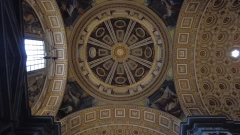 Looking into the one of the domes in the aisles of St Peter's Basilica Stock Footage 160004493