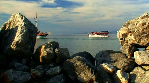 Looking at the open sea through a gap in rocks 2 Stock Footage 948007