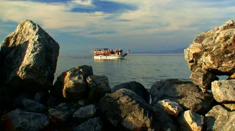 Looking at the open sea through a gap in rocks 3 Stock Footage 948031