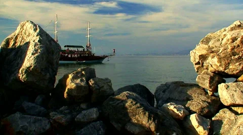 Looking at the open sea through a gap in rocks 5 Stock Footage 948093