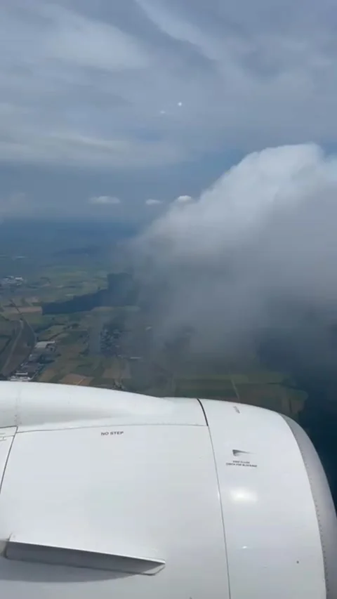 Looking Out The Airplane Window At The Engine And Wing While Landing. Stock Footage 197017852