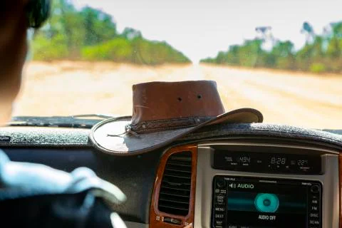 Looking out car window on a off road in the Australian outback Stock Photos