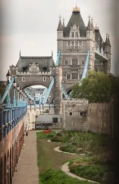 Looking out from the depth of the former moat, the eye is drawn upward from.. Stock Photos