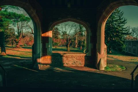 Looking Out at the Driveway Through a Window in a Cobblestone Wall at a Gorge Stock Photos