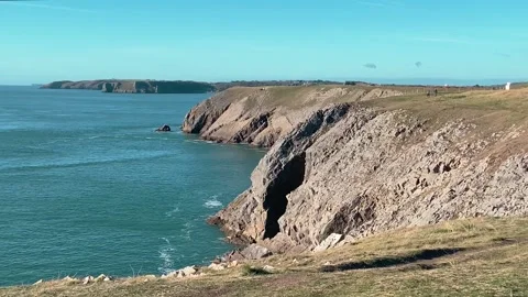 Looking out from Giltar Point towards Lydestep Headland Stock Footage 235929084