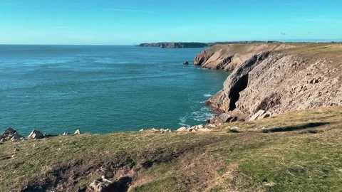 Looking out from Giltar Point towards Lydestep Headland Stock Footage 239525525