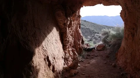 Looking Out From Inside and Abandoned Mine - Shallow Depth of Field Stock Footage 195980161