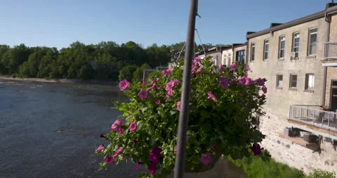 Looking out over the Grand River in Scenic Paris, Ontario Stock Footage 132404663