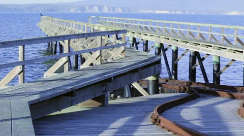 Looking out over the historic Point Reyes lifeboat launching ramp at Drakes bay Stock Footage 47328632
