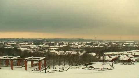 Looking out over snow covered city Stock Footage 1058665