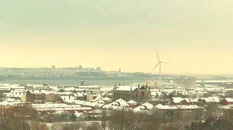 Looking out over snow covered city (2) Stock Footage 1058723