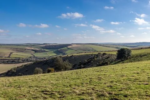 Looking out over the South Downs near Pyecombe in Sussex, on a sunny winter.. Stock Photos