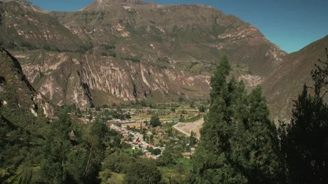 Looking out over the village of Alca from the mountains. Stock Footage 344549078