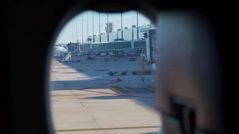 Looking out of plane window to the tower 4k Stock Footage 311691108