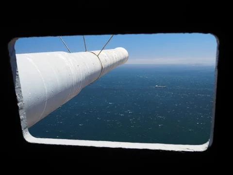 Looking out of sighting window down a gun barrel on Rock of Gibraltar Stock Photos