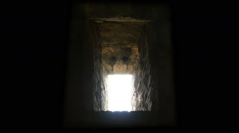 Looking Out Small Window From Inside Old Stone Fort  4K Stock Footage 61536302