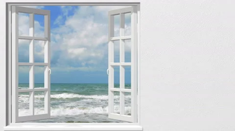 Looking out through the window at the sea in summer Stock Footage 67736401