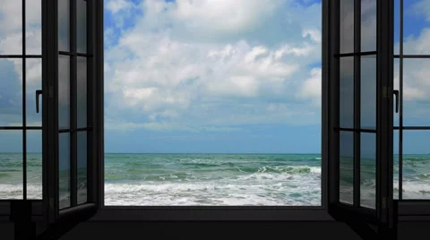 Looking out through the window at the sea in summer Stock-Footage 67948335