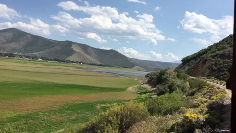 Looking out of a train at Heber Valley, Utah Stock Footage 308424055