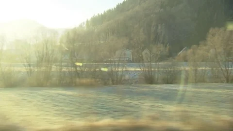 Looking out of the wagon window - beautiful winter landscape Stock Footage 71297216
