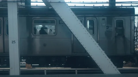 Looking out the window of a New York City subway train in motion Video stock 121697260