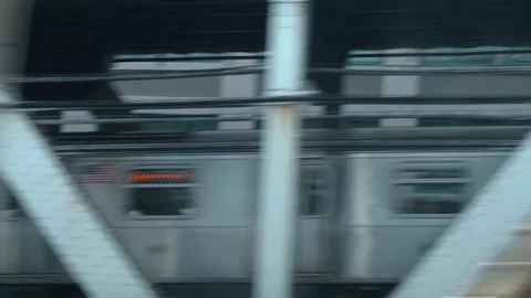 Looking out the window of a New York City subway train in motion (Brooklyn Video stock 131468068