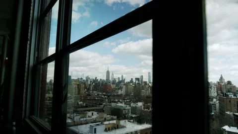 Looking Out Window Of New York City's View Of Manhattan 4K 48FPS SLO-MO Stock Footage 223428256
