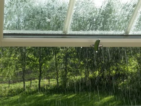 Looking out of a window on rain Stock Photos