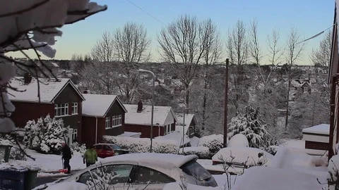 Looking out of the window on a snowy winter's morning. Stock Footage 83409020