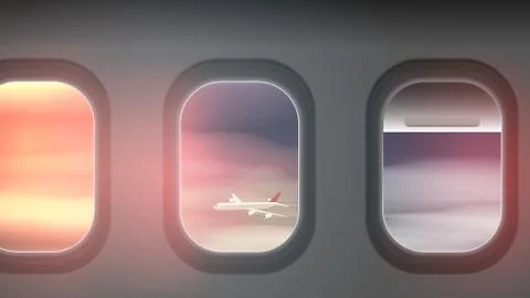 Looking out the Windows of a Plane, at Clouds and another Aeroplane - Vector  Stock Illustration