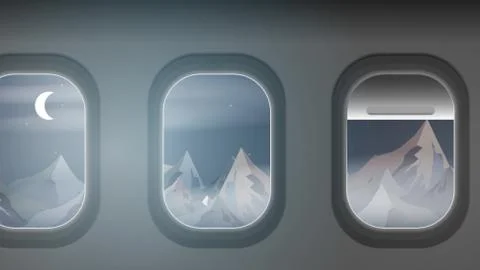 Looking out the Windows of a Plane, at Mountains - Vector Illustration Stock Illustration