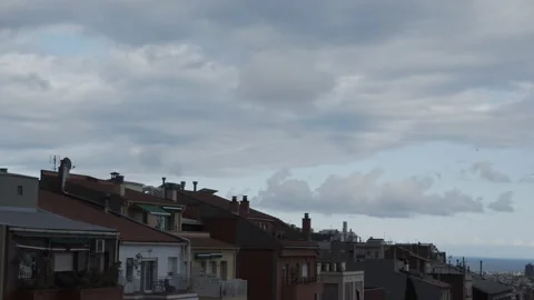 Looking over Barcelona on a cloudy day Stock Footage 131153540