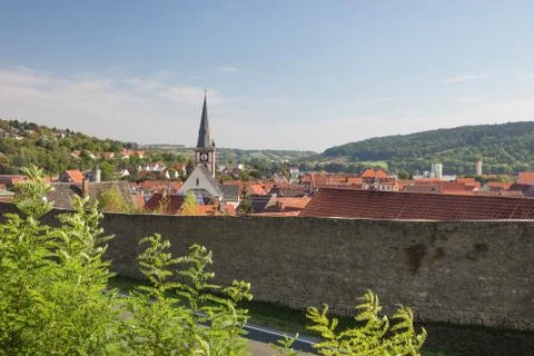 Looking over the city wall of Rottingen Stock Photos