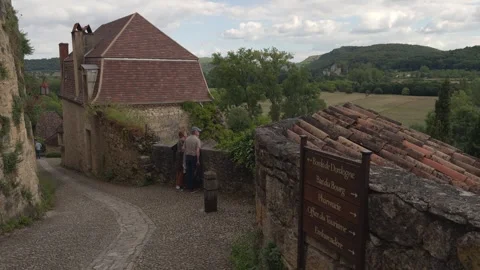 Looking over the Dordogne River from Beynac et Cazenac Stock Footage 302472847
