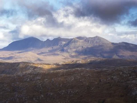 Looking over the Glen Canisp forest to Quinag from Suilven, Assynt, Scotland, Stock Photos